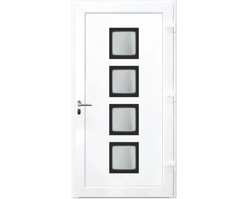Porte d''entrée blanche avec quatre vitrages carrés