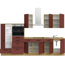 Bloc cuisine complète équipée NOBILIA Urban 330 cm façade rouge rouille mate variante à gauche monté 4004539016453