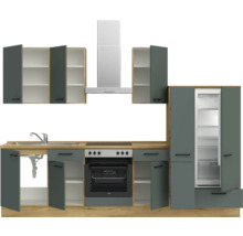 Bloc cuisine complète équipée NOBILIA Urban 300 cm façade vert minérale mate variante à droite monté 4004539014336