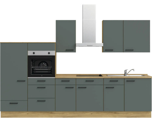 Komplette Küchenzeile mit Spüle, Dunstabzugshaube und Einbaubackofen