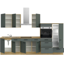 Bloc cuisine complète équipée NOBILIA Urban 330 cm façade vert minérale mate variante à droite monté 4004539014497
