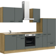 Bloc cuisine complète équipée NOBILIA Urban 300 cm façade vert minérale mate variante à droite monté 4004539014336