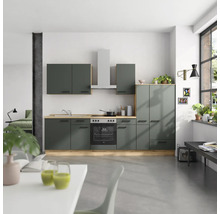 Bloc cuisine complète équipée NOBILIA Urban 300 cm façade vert minérale mate variante à droite monté 4004539014336