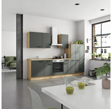 Bloc cuisine complète équipée NOBILIA Urban 300 cm façade vert minérale mate variante à droite monté 4004539014336