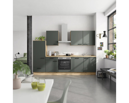 NOBILIA Küchenzeile mit Geräten Urban 300 cm mineralgrün matt vormontiert Variante links 4004539014459 NOBILIA Küchenzeile mit Geräten Urban 300 cm mineralgrün matt vormontiert Variante links 4004539014459