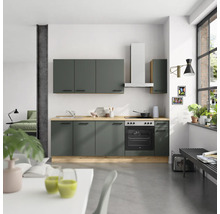 Cuisine moderne avec armoires de cuisine, hotte aspirante et cuisinière électrique dans un espace de vie lumineux.