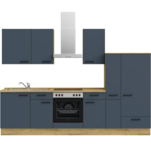 Cuisine complète NOBILIA avec appareils Urban 300 cm bleu fjord mat prémontée variante droite 4004539015296