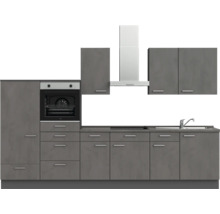 Bloc cuisine complète équipée NOBILIA Industrial 330 cm façade béton gris ardoise mate variante à gauche monté 4004539019331