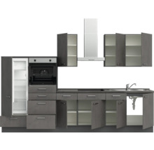 Bloc cuisine complète équipée NOBILIA Industrial 330 cm façade béton gris ardoise mate variante à gauche monté 4004539019331