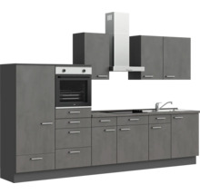 Bloc cuisine complète équipée NOBILIA Industrial 330 cm façade béton gris ardoise mate variante à gauche monté 4004539019331