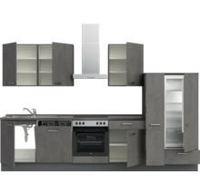 Komplette Küche mit Spüle, Geschirrspüler, Herd, Backofen, Dunstabzugshaube, Hängeschränken und Kühlschrank