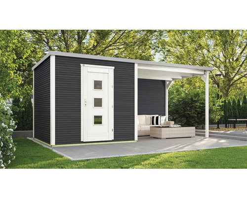 Abri de jardin weka abri design 413 B T. 1 avec film de toit autocollant, plancher, extension de toit avec paroi arrière 560 x 260 cm anthracite