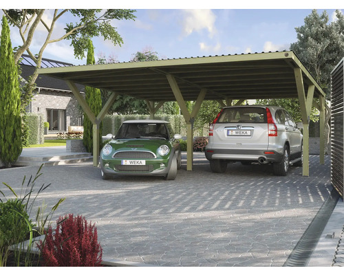 Carport double weka Y sans revêtement de toit 588 x 606 cm traité en autoclave par imprégnation