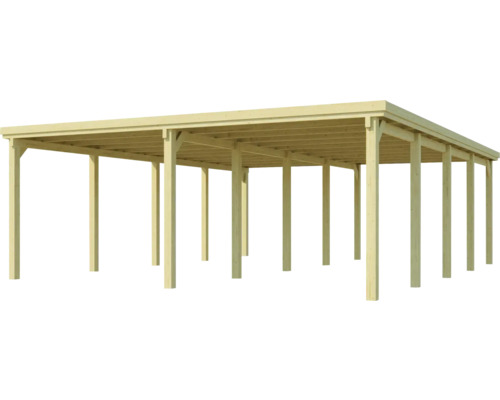 Holz Carport mit mehreren Pfosten und Flachdach