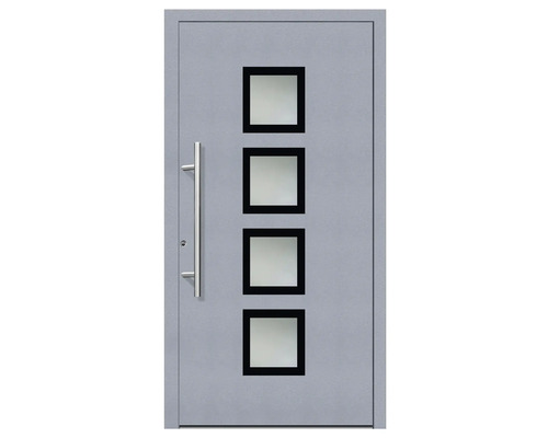 Porte d'entrée aluminium/PVC Smart A08 2.0 RC2 gris 1000x2100 gauche avec kit de ferrures, poignée barre, cylindre profilé avec 3 clés