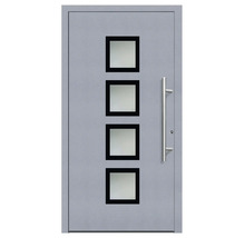 Porte d''entrée avec quatre vitrages carrés et poignée en acier inoxydable