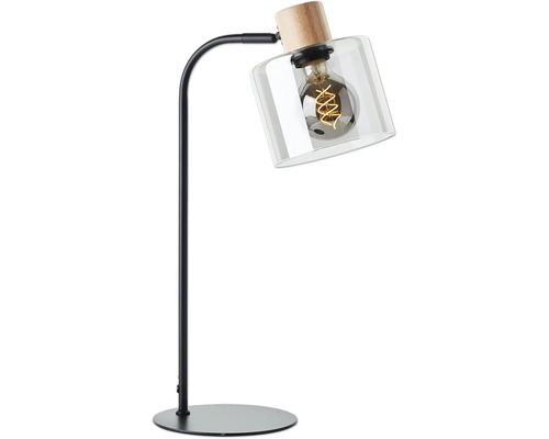 Lampe de table bois/métal/verre 1 ampoule hxl 500x180 mm Weald noir
