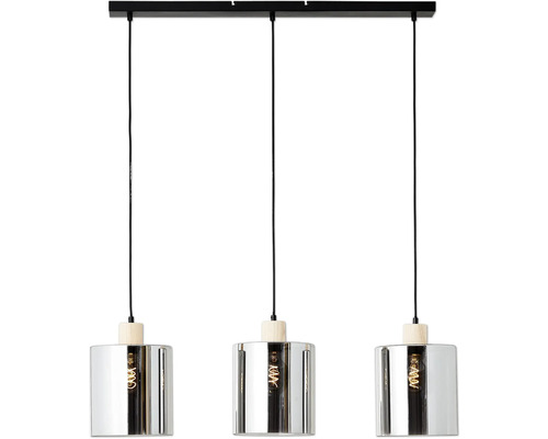 Dreiflammige Pendelleuchte mit zylindrischen Lampenschirmen und Aufhängung