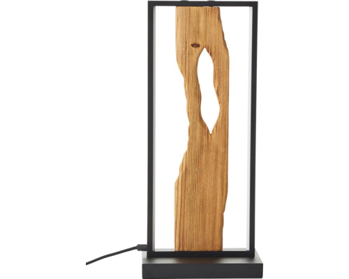Lampe de table décorative avec détails en bois dans un cadre noir