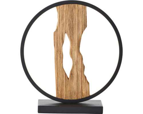 Lampe de table décorative avec détail en bois dans un cercle noir