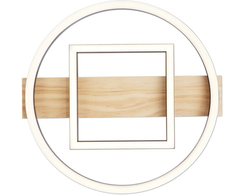 LED-Wandleuchte mit quadratischer und kreisförmiger Form auf Holzsockel