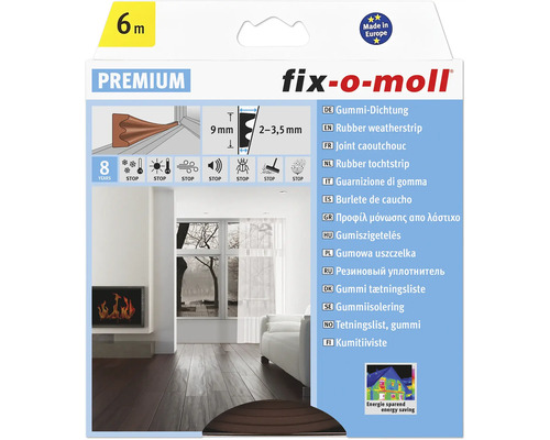 fix-o-moll E-Profildichtung selbstklebend braun 6 m 4 x 9 mm Fix-o-moll Gummidichtung, 6 Meter, zur Abdichtung von Türen und Fenstern