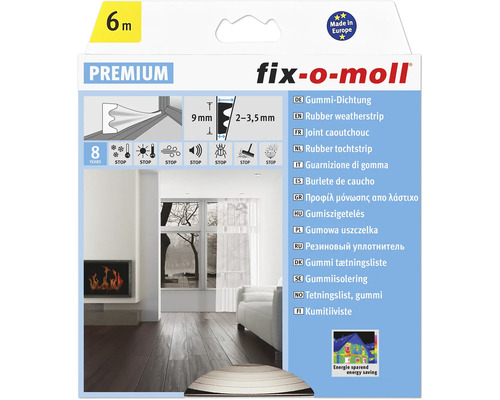 fix-o-moll E-Profildichtung selbstklebend weiß 6 m 4 x 9 mm Fix-o-moll Gummidichtung, sechs Meter, neun Millimeter dick, zwei bis dreieinhalb Millimeter breit, Premium
