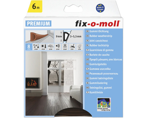 fix-o-moll D-Profildichtung selbstklebend braun 6 m 6 x 9 mm Fix-o-moll Gummidichtung, sechs Meter, Premium