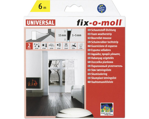 fix-o-moll Schaumstoffdichtung selbstklebend weiß 6 m 6 x 15 mm Fix-o-moll Universal Schaumstoffdichtung, sechs Meter