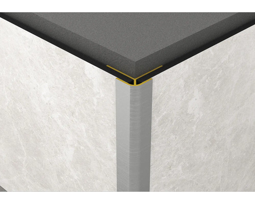 Eckverbinder für Aussenecke ROCKO TILES 2800 mm bronze Detailansicht einer Fliesenecke mit Abschlussprofil