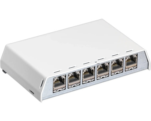 Panneau de distribution Rutenbeck 10 gigabit CAT.6A 6 connecteurs RJ45 blanc pur Distributeur réseau avec cinq ports