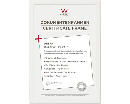 Dokumentenrahmen Holz Peppers weiß 21x29,7 cm (DIN A4) Dokumentenrahmen für Urkunden im Format DIN A4