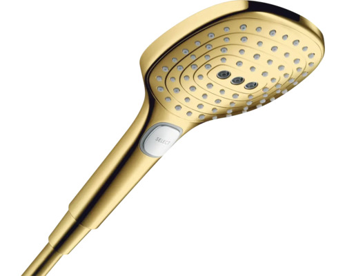 Handbrause hansgrohe Raindance Select E 120 3jet polished gold optic 26520990 Handbrause mit Select-Funktion für Badezimmer