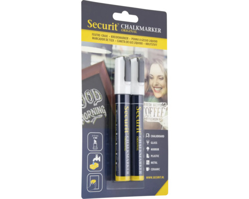 Marqueurs à craie Securit par lot de deux, adaptés au tableau noir, au verre, au miroir, au plastique, au métal et à la céramique