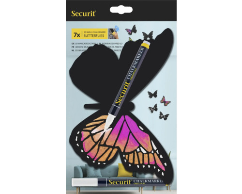Securit Ardoise murale 3D papillons set de 7 avec marqueur craie