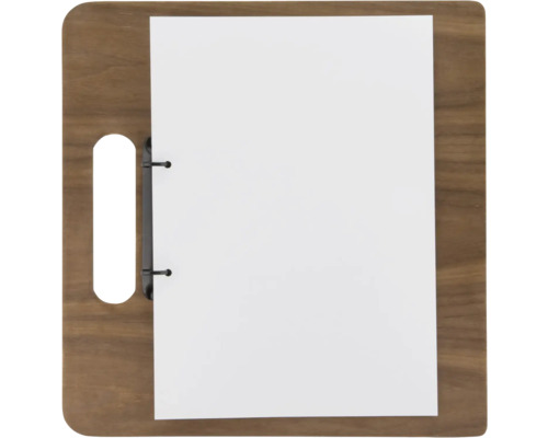 Holzbrett mit Griffloch und Papierblatt