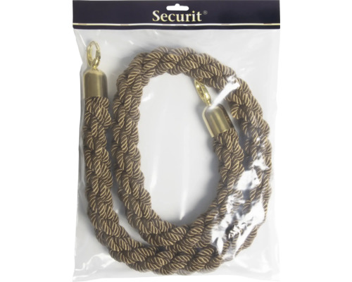 Geflochtenes Absperrseil mit goldenen Endstücken in der Verpackung