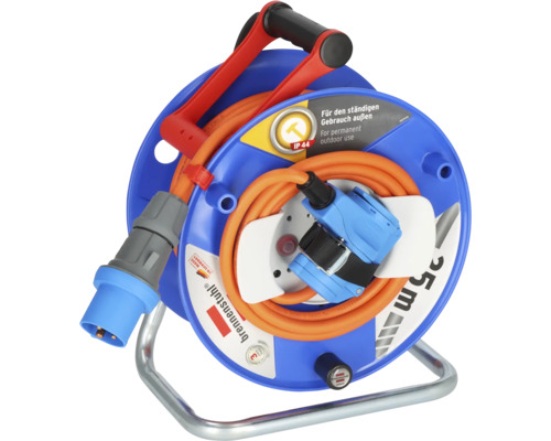 Enrouleur de câble Brennenstuhl Camping CEE 230V enrouleur de câble avec raccord d'angle CEE IP44 H07RN-F 3G2,5 orange 25 m Enrouleur de câble Brennenstuhl avec câble de 25 mètres pour l''extérieur