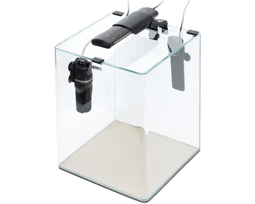 Aquarium OptiBent 20 noir, 20 l avec éclairage LED, chauffage, filtre intérieur et support, nano-aquarium en verre blanc