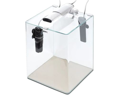 Aquarium OptiBent 20 blanc, 20 l avec éclairage LED, chauffage, filtre intérieur et support, nano-aquarium en verre blanc