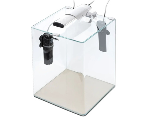 Aquarium OptiBent 20 weiss, 20 l mit LED Beleuchtung, Heizer, Innenfilter und Unterlage, Weißglas Nanoaquarium