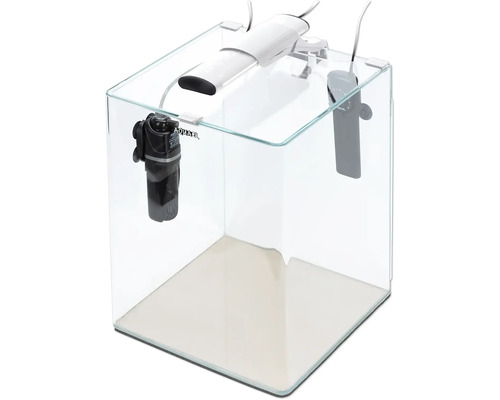 Aquarium OptiBent 30 blanc, 30 l avec éclairage LED, chauffage, filtre intérieur et support, nano-aquarium en verre blanc