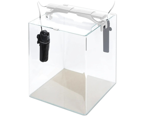 Aquarium OptiBent 70 blanc, 70 l avec éclairage LED, chauffage, filtre intérieur et support, nano-aquarium en verre blanc