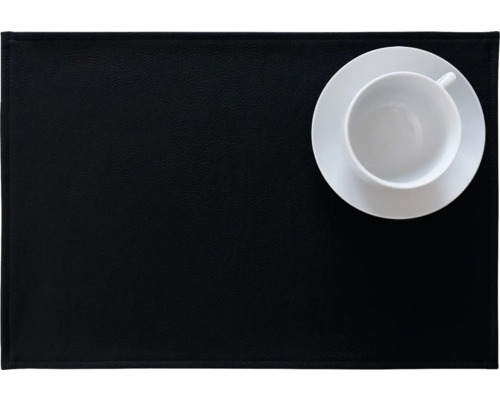 Tischset Kunstleder schwarz 45x30 cm Schwarzes Tischset mit weißer Tasse und Untertasse