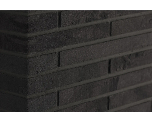 Angle pour pierre de parement Elabrick Berlin 29 x 10 x 4 cm Gros plan d''un mur en briques noires