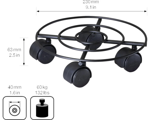 Support à roulettes avec dimensions