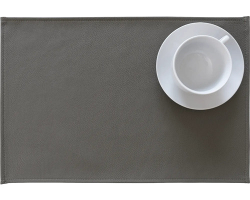 Tischset Kunstleder braun 45x30 cm Graue Platzmatte mit weißer Tasse und Untertasse
