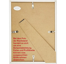 Rückseite eines Bilderrahmens mit Aufhängung und Ständer