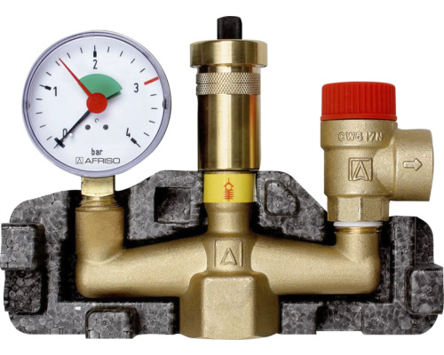 Sicherheitsgruppe mit Manometer, Entlüfter und Sicherheitsventil