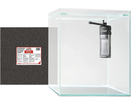 Aquarium avec filtre interne et tapis de protection